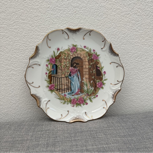 Vintage- Jesus Knocking at the door 18K Gold Trim Decorative Plate - Picture 1 of 3